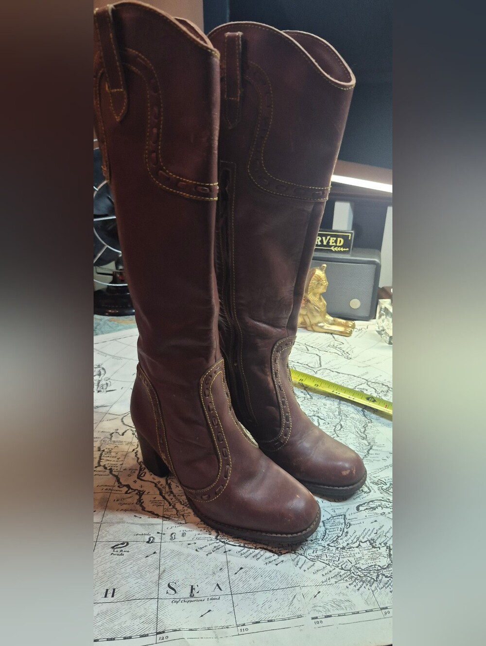 Vintage Women's Brown Leather Tall Heeled Boots